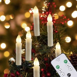 20PCS Christmas LED Window Candles, Battery Operated Flameless Taper Christmas Candles Light with Remote Timer/Clips, Warm White Light for Home Indoor Outdoor Christmas Trees Decor