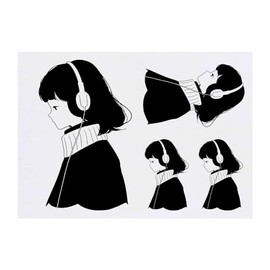 4 x 'Girl with Headphones' Temporary Tattoos - Water Resistant, Skin-Safe, Non-Toxic Transfers, Mixed Sizes (TO00073166)