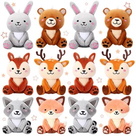 Suilung 12 Pcs Mini Stuffed Woodland Animals Plush Bulk 4 Inch Woodland Animals Cute Plush Bear Rabbit Squirrel Raccoon Fox Deer for Boys Girls Birthday Gifts Teacher Student Award Home Decor