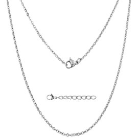 Silvadore 3mm CABLE Link Silver Chain Necklace for Men Women - Stainless Steel Diamond-Cut Rolo Belcher Neck Jewellery - Army Dog Tag Pendant - 56cm / 22 inch