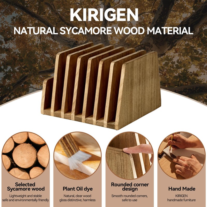 KIRIGEN Wood File Mail Organizer 7 Slots File Paper Holder