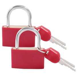 2 Pack Keyed Padlock Luggage Locks Red ABS Plastic Covered Copper Padlock for Jewelry Box Laptop Bag Backpack Gym Locker