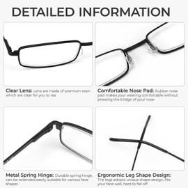 SEEKEY 2 Pack Slim Reading Glasses for Men Women,Pen Pocket reading glasses with Blue Light Blocking Readers with Portable Pen Clip Tube Case +3.5