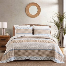 SahSahCasa Quilt King Size, King Quilt Set, 100% Cotton Floral Quilt, King Quilt Bedding Set Bedspreads, Patchwork Reversible Lightweight Comforter Bed Spread for All Season, Brown/Gray, 3 Pieces