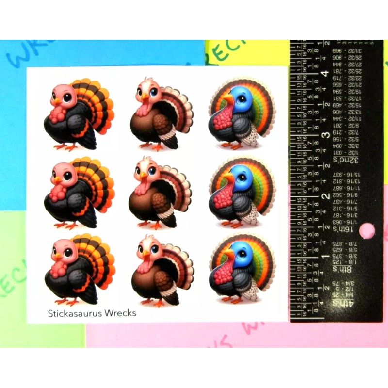 Stickasaurus Wrecks Thanksgiving Turkeys Sticker Sheet