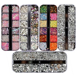 Ranvi 3000 Pieces (5 Boxes) Nail Art Rhinestones Kit Nail Rhinestones with 1 Piece, Multicoloured Stud Earrings Horse Eye Rhinestones for Nail Art Decorations