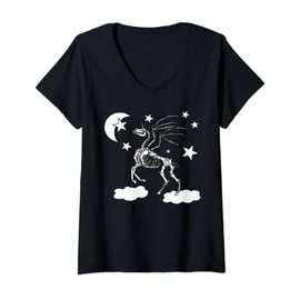 Womens Moonlight Unicorn Costume For Girls Pegasus Gothic Skeleton V-Neck T-Shirt