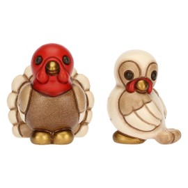 THUN - Set 2 Tacchini in Ceramica Decorata a Mano, Linea Presepe Classico, Decorazioni Natale Casa, 3.1x2.7x3.8 cm e 3.7x3.7x4 cm