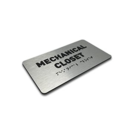 Mechanical Closet Sign by GDS - ADA Compliant, Raised Icons & Grade 2 Braille - With Adhesive Strips for Easy Installation - Signs for Offices, Businesses - 7"W x 4"H (Brushed Aluminum) - Made in USA