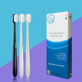 Lu Mi Treasures 3PCS PureSoft Eco Toothbrush, 20000 Ultra Soft, Micro Nano Bristles, BPA-Free, Lightweight, with Travel Case, for Sensitive Gums, Pregnant Women, Braces, Elderly, Adult and Kids