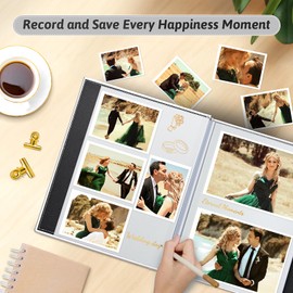 Popotop Photo Album Self Adhesive Scrapbook for 4x6 5x7 8x10 photos for Wedding Gifts & Baby Book, Leather Hardcover DIY Memory Book for Anniversary Family with Postcard, with A Scraper & Metallic Pen