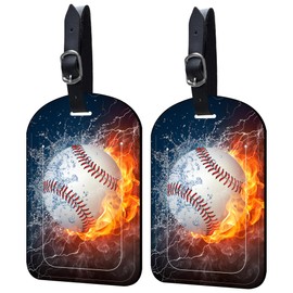 Neidius Luggage Tags for Suitcase 2 Pack Baseball Leather Luggage Tags with Name Tag Privacy Cover,Women Men Airport Cruise Luggage Travel Essentials