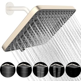 Hibbent 5 Spray Modes Shower Head, 13'' High Pressure Rain Shower Head, Large Rainfall Showerhead, High Flow Waterfall Bathroom Fixed Showerheads, Adjustable Swivel Ball Joint, Brushed Nickel