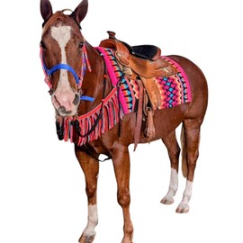 fringe breast collar paracord horse tack black, pink, orange, and turquoise
