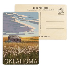 Oklahoma, Wheat Field and Shack (4x6 Birch Wood Postcards, 2-Pack Stationary, Rustic Home Wall Decor)