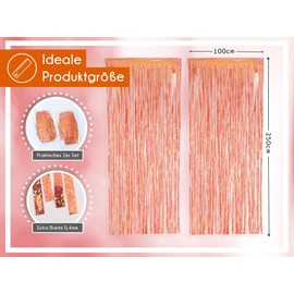 PHENO FLAGS Pack of 2 Rose Gold Tinsel Curtain, 1 x 2.5 m - Glittering New Year's Eve Decoration in Sparkling Metallic Look, Tinsel Garland for Your Party