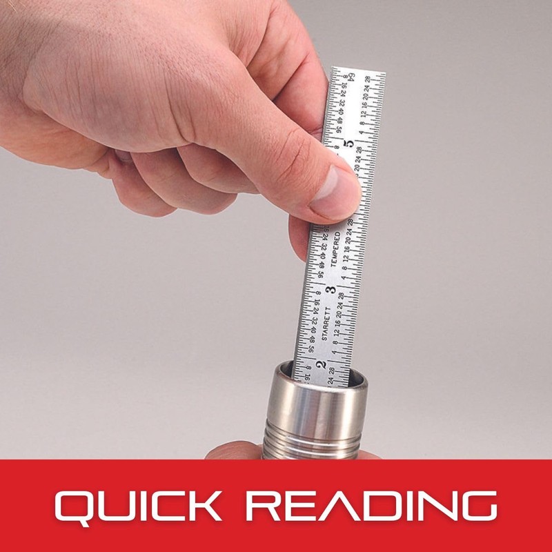 Starrett Spring Tempered Steel Rule with Satin Chrome Finish, Quick