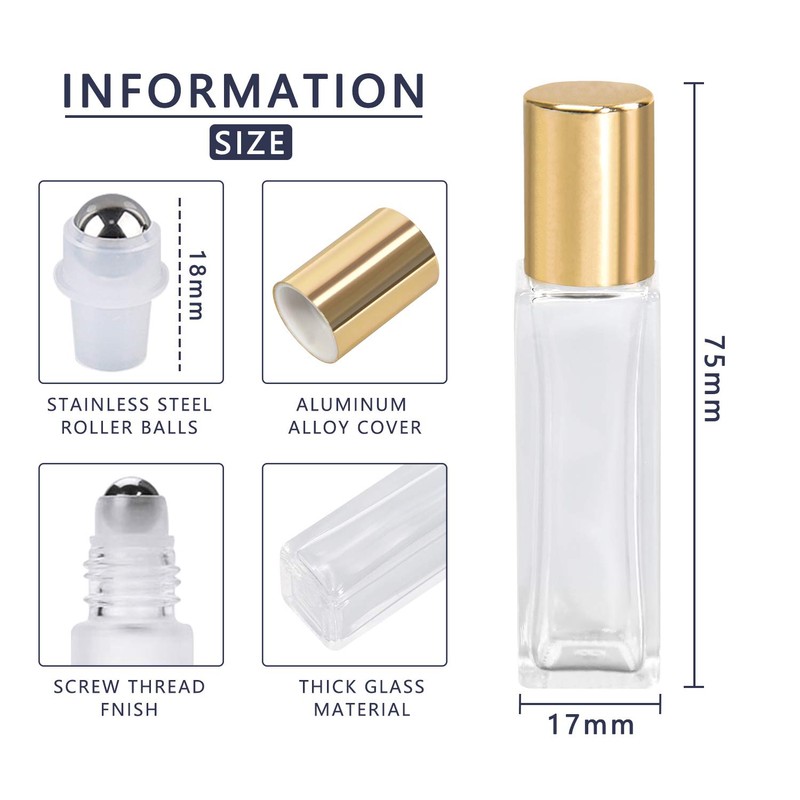 wifreo Perfume Essential Oil Bottles, Square Refillable Thick Glass Roller