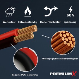 Premium X Vehicle Cable FLRY-B Set 5 m 4 mm² Red/Black Car Cable Braid Asymmetrical for Vehicles Motorcycles Trailers Caravans