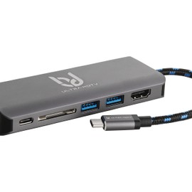 Ultra HDTV USB-C Multifunktions-Hub, edler Typ-C Datenhub mit 60W PD-Charge, Verfügbare Slots 1x HDMI Buchse, 2X USB 3.0, 1x SD-Card, 1x USB-C und 1x LAN