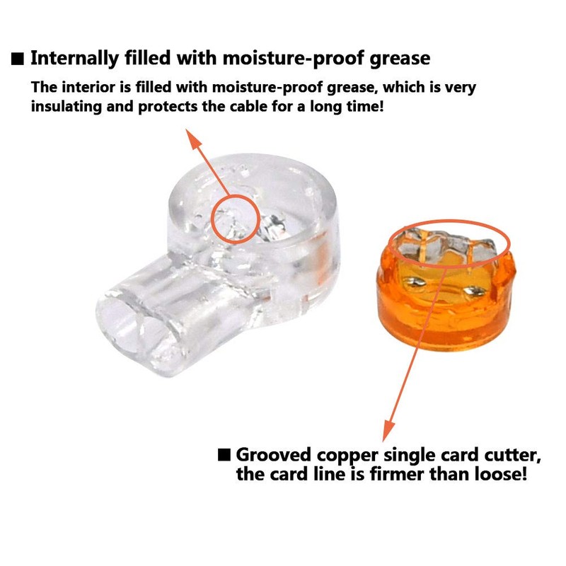 BUYGOO 200PCS Waterproof Gel-Filled Orange Clear Button Telephone Wire Connectors