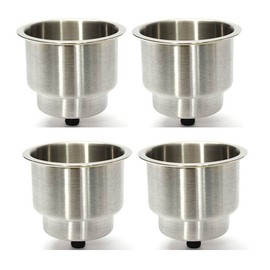 4 Pieces LED Stainless Steel Cup Drink Holder with Drain & LED Marine Boat Rv Camper (Blue)