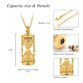 XSMZB Sunflower Hourglass Urn Necklaces for Ashes Human Pet Memorial Jewelry for Ashes Cremation Keepsake Pendant for Men Women(Gold)