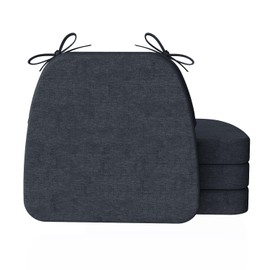 AAAAAcessories D-Shaped Chair Cushions for Dining Chairs with Ties and Removable Cover, 2'' Thick Dining Kitchen Chair Pads, Indoor Dining Room Chair Cushions, 17'' x 16'', 4 Pack, Charcoal Gray