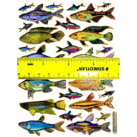 PARITA Stickers Glitter Bass Fish Largemouth Cartoon Waterproof Label Sticker Art Decals Crafts Scrapbook for Kids Teachers Boys Girls Teens Adults (Pack 6 Sheets.) (01)