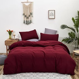 Luxlovery Burgundy Comforter Set Twin Dark Red Bedding Comforter Set Solid Wine Red Cotton Soft Breathable Durable Blanket Quilts 3 Piece Bedding Set for Twin Bed