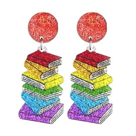 Classic Stack of Books Drop Earrings Glitter Crayon Acrylic Dangle Earrings Funny ABC 123 Letter Earrings Graduation Back to School Jewelry Librarian Teachers Appreciation Gifts-Style 2