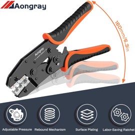 Insulated Wire Terminal Crimping Tool, Aongray 0.5-1.5/1.5-2.5/4-6mm²(A.W.G. 20-10) Ratchet Crimping Tool - Electrical Cable Lug Crimp Plier for Electrical Wiring Repair