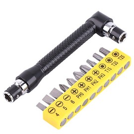 Socket Wrenches, L-Shape Socket Wrench Set, 90 Degree Angled Screwdriver and Bit Set, 1/4 Inch Hex Double Head Wrench with 10 Steel Screwdriver Bits