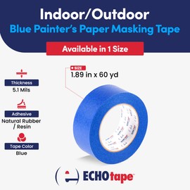 ECHOtape MK-K5497 | Blue Painter’s Tape | Indoor-Outdoor Masking Tape | Painter’s Masking Tape | UV Protection Up to 14 Days |Multi-Purpose Contractor Tape | 1.89 in x 60 yds