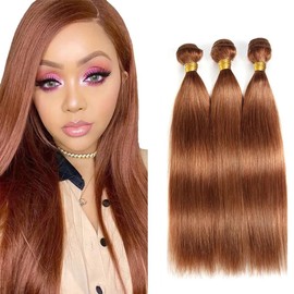24 24 24 Inch Color #30 Bundle Light Brown Straight Human Hair Bundles Light Brown Bundle Color #30 Straight Bundles Human Hair Weave