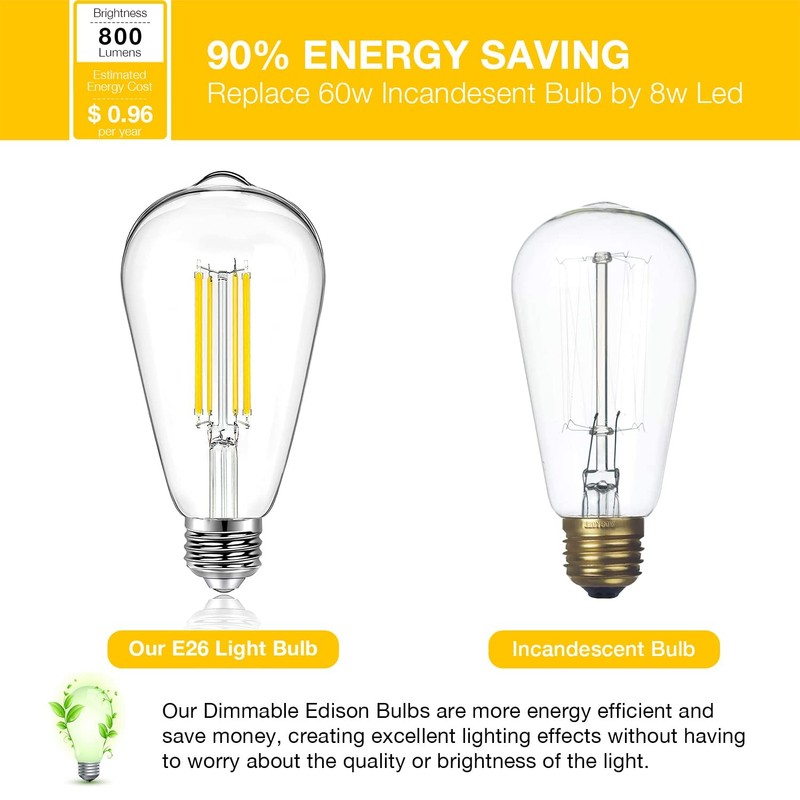 DAYBETTER 4 Pack Vintage LED Edison Bulbs, E26 Led Bulb