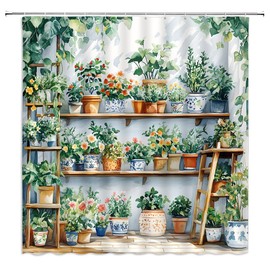 ZWSMZW Potted Plant Shower Curtain Boho Cactus Green Botanical Rustic Tropical Leaves Watecolor Floral Succulent Spring Garden Modern Nature Bright Bathroom Decor Fabric Curtains with Hooks