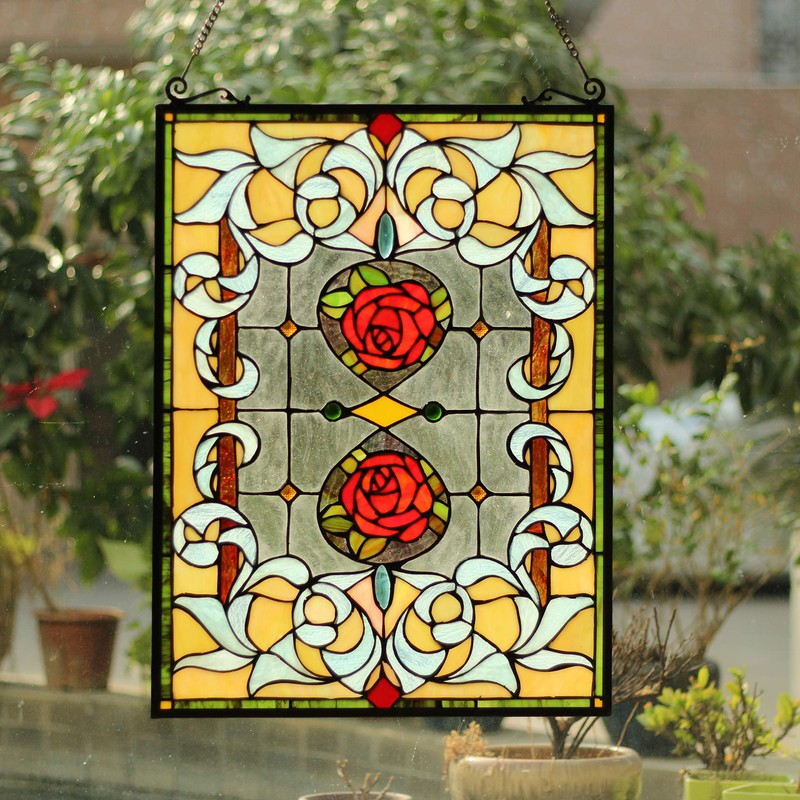 RADIANCE goods Floral Tiffany-Glass Window Panel 24" Tall