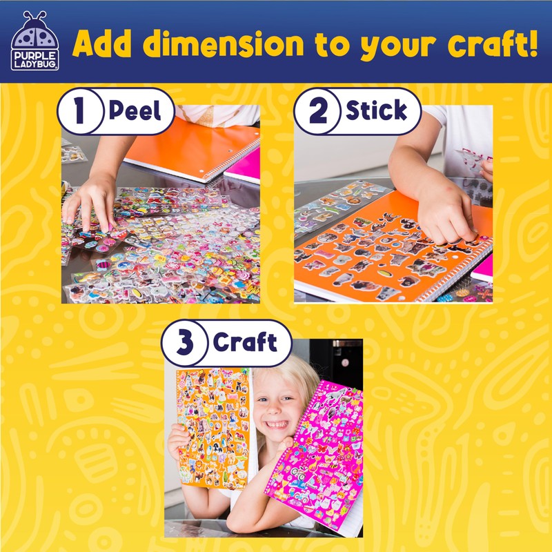 Purple Ladybug 3D Puffy Stickers for Kids - 40 Sheets,