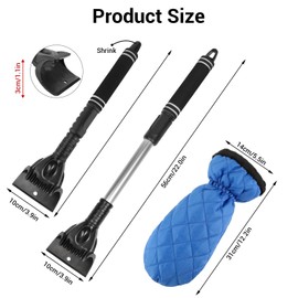 Lyneun Car Ice Scraper with Glove, Windscreen Scraper Car with Glove, Ice Scraper with Non-Slip Handle, Extendable Ice Scraper Car for Vehicle Windscreen and Household Windows (Blue)