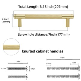 POVEFONK 10 Pack 7 Inch Brushed Brass Kitchen Cabinet Handles Knurled Cabinet Pulls Gold Drawer Pulls Kitchen Hardware Dresser Handles