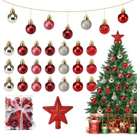 HomeChi Bola de Navidad 30 Piezas, Árbol de Navidad de Bolas Plástico Estrella Adorno con Caja de Plástico Inastillable, Navidad Interior Exterior Casa Decoración Ornamento, Dorado y Rojo