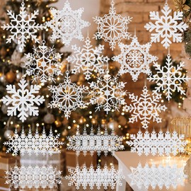 Lunmon 48 Pcs Snowflake Christmas Ornaments Crochet White Snowflake Ornaments Winter Crocheted Snowflake Hanging Decorations for Christmas Tree Xmas Home Wall Holiday Party Gift, 6 Styles
