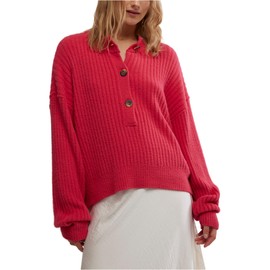 Free People Womens Cocoa Henley Virtual Pink Large