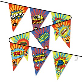 Superhero Pennant Banner Flags – 1 Pack Colorful Triangle Flags Garland for Kids Adults Birthday Party Decorations, Baby Shower, School Events, Carnival, Wall or Table Backdrop Decor