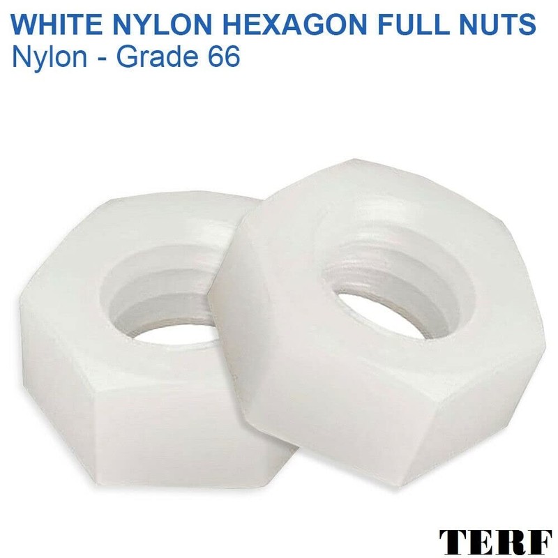 TERF® M10 Hex Hexagon Nut M10 (10mm) White Nylon Hex