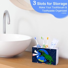 Kids Toothbrush Holders for Bathrooms Accessories Organizer, 3 Slots Toothbrush and Toothpaste Holder Slip Resistant Toothbrush Holders Storage with Drainage Hole