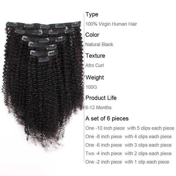 ABH AmazingBeauty Hair 8A Grade Big Thick Real Remy Human Hair 4A 4B Afro Curly Double Weft Clip in Extensions for African American Black Women, 3C 4A, Natural Black, 120 Gram, 14 Inch