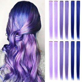 SARARHY Fashion Hair Accessories Clip in/On Wig Pieces for Amercian Girls and Teens Colored Hair Extension Party Highlight Multiple Colors Hairpieces(Blue/Light Purple/Lavender)