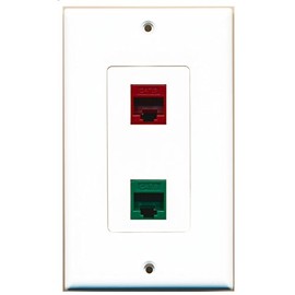 RiteAV 1 Port Cat6 Ethernet Red 1 Port Cat6 Ethernet Green Wall Plate Oversized Jumbo MIDI